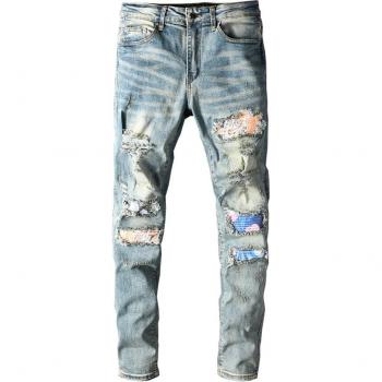 Jean Skinny Homme Vintage Patchwork
