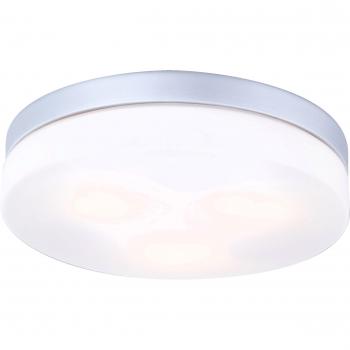 Silver Metallic Vranos Flush Fixture – Outdoor, Opal Shade, 3×E27