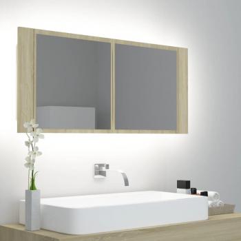 Armadietto con Specchio e Luci LED in Rovere Sonoma