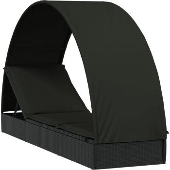 Sdraio esterno con tetto rotondo nero 211x57x140 cm Resina Intrecciata per Giardino e Terrazza