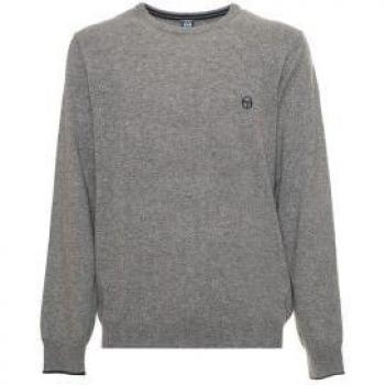 Sergio Tacchini 2XL Gray Cashmere Round-Neck Knitted Sweater with Logo