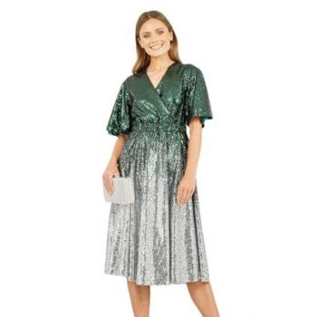 Veste midi portefeuille Yumi verte sépia sequin44