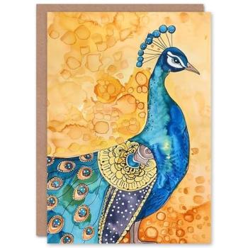 Women’s Peacock Feather Pattern Card – Artery8 Folk Art (Yellow)
