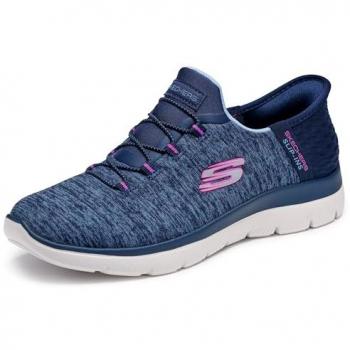 Summits Dazzling Haze Navy Blue/Purple Women’s Slip‑In Sneaker – Textile/Synthetic, Vegan, Machine Washable