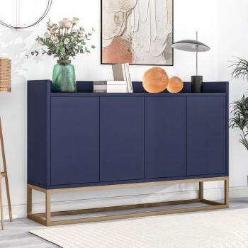 Modèle MODFU : Buffet bleu 4 portes, sans poignée, 120×30×80 cm