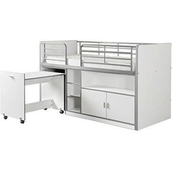 Vipack Hochbett Bonn, (Made in Europe), mit Schrank und Schreibtisch auf Rollen