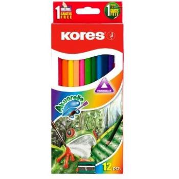 Set de 12 crayons de couleur aquarelle triangulaires avec pinceau