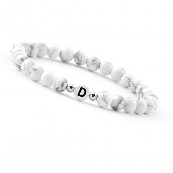 Bracelet amitié perle lettre D Howlith blanche