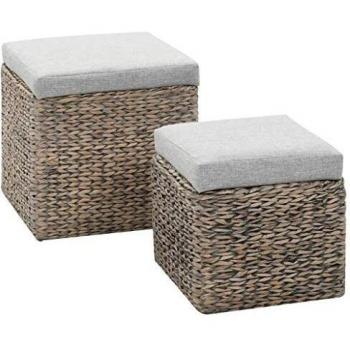 Gray Seagrass Stool Set