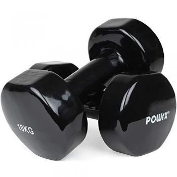 POWRX Vinyl Dumbbells (2 x 10 kg, Schwarz) für Gymnastik und Fitness