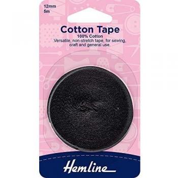 Hemline Durable Black Cotton Sewing Tape