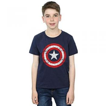 Marvel Boys Captain America Scratched Shield Top – 7–8 Years Old (Navy)