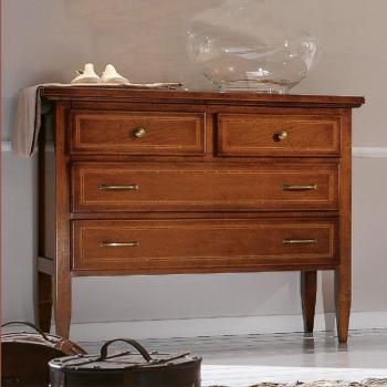Mobiletto Como' in Legno Intarsiato, 4 Cassetti, Larghezza 110 cm Profondità 51 cm Altezza 90 cm