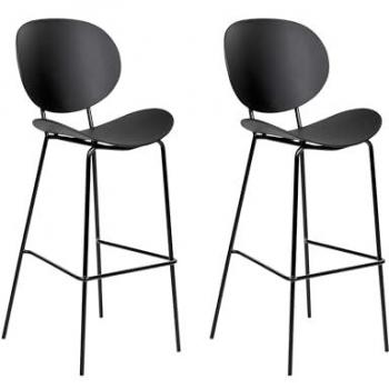 BELIANI Black Synthetic Seat Bar Stools with Metal Legs