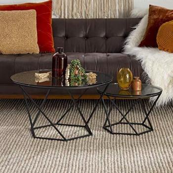 Black Glass & Wood Mid-Century Nesting Table Pair – Eden Bridge