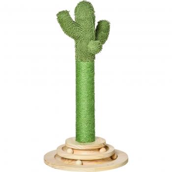 PAWHUT Albero Tiragraffi A Cactus Per Gatti, Corda Sisal E Base Con Palline In Legno, 32x32x60cm