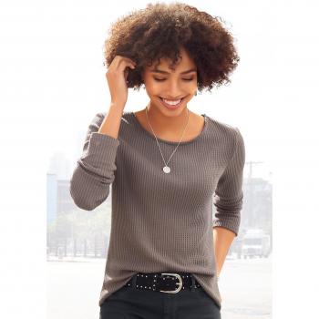 Lascana Langarmshirt in eleganter Piqué-Optik, taupe