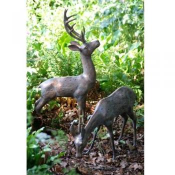 Delightful Large Pair of Cast Deer Garden Sculptures with Antique Bronze Finish