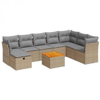 Ensemble canapé d’extérieur en résine tressée – Salon de jardin 9 pièces beige
