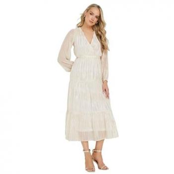 White Metallic Jacquard Midaxi Tiered Dress – 18