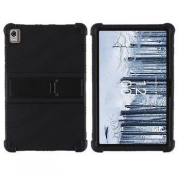 Custodia in silicone nera per Nokia T21 con supporto per il calcio