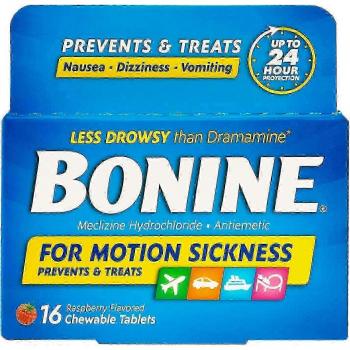 Tabletas para Mareo Bonine Masticables, Frambuesa, 16 Tabletas