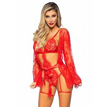 Ensemble de lingerie Leg Avenue 3 pièces avec body dentelle, déshabillé et g-string
