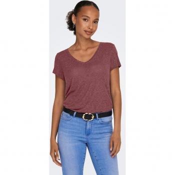 Camiseta Only rosa oscuro jaspeado de mujer con detalles brillantes