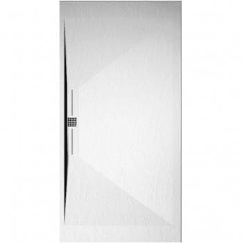 Réceptrice de douche extra-plat 70×100 cm, résine EDIS, revêtement ardoisé blanc, grille en acier inoxydable