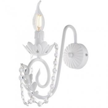 Applique Shabby Damasco 1 Luce in Ferro Battuto Bianco con Cristalli Strass 25x h28 cm
