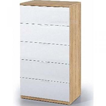 Commode 5 tiroirs coloris chêne canadien et blanc artic