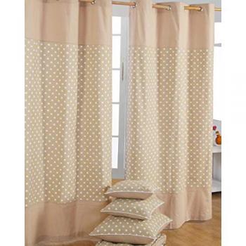 Cotton Stars Beige Ready Made Eyelet Curtain Pair, 117 x 137 cm Drop