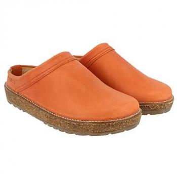 Haflinger Damen Clogs – Travel Classic Modell – Orange, feuchtigkeitsbeständig, Hausschuh