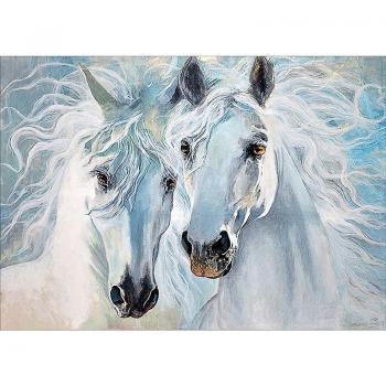 Peinture Diamant Cheval Duo 5D – Autocollé, Broderie Complète, Perceuse Ronde, Croix 20×30 cm
