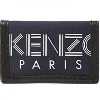 Kenzo Men’s Trim‑Leather Wallet (Logo) – Navy