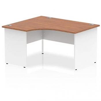 Impulse 1400mm Left Crescent Desk Walnut Top White Panel End Leg