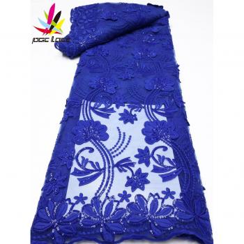 Tissu en dentelle et sequins nigérians, soie de lait français, robe de mariée, YA5100B-6