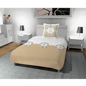 Esprit de Famille Parure housse de couette Soleil d'ocre, Coton, 140 x 200 cm, Ecru