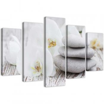 Five Piece Framed Canvas Orchid Zen Spa Stones 100x70 Beige