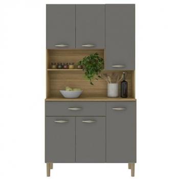 Buffet de cuisine 6 portes + tiroir, finition chêne gris – 7 niches intégrées