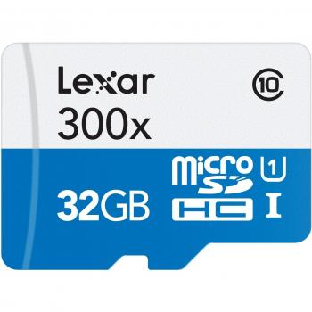Carte Mémoire Flash Lexar 32 Go UHS‑I 300 ×, Classe 10 – MicroSDHC avec adaptateur