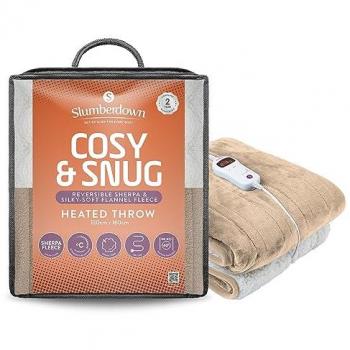 Slumberdown Cosy & Snug Sherpa Fleece Heated Throw Blanket 10 Heat Settings