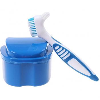 False Teeth Care Set: Brush and Case Combo