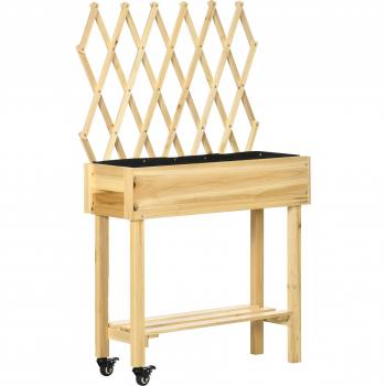 Huerto Urbano de Madera Natural con Ruedas y Drenaje 79x29x130 cm