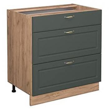 Fame‑Line Mobiletto Base per Cucina – Verde‑Oro Country House 80 cm, 3 Cassetti