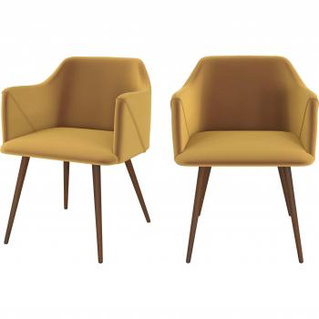 Daisy Lounge Set: Dos Sillas de Terciopelo Amarillo Mostaza con Apoyo para Brazos