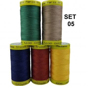 Fil à coudre 100% coton coloré – 5 bobines de 400 mètres