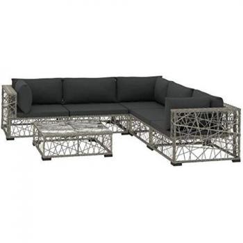 VidaXL 6-teiliges Lounge-Set für den Garten aus grauem Poly Rattan mit Kissen