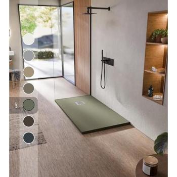 Bellobath Douche Receptacle en Résine, Anti-dérapant, Ardoise, Bonde+Grille Kaki 70x190 cm