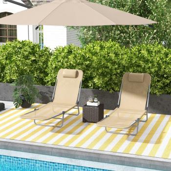 Outsunny Set of Two Steel Frame Sun Loungers with Reclining Backs Brown